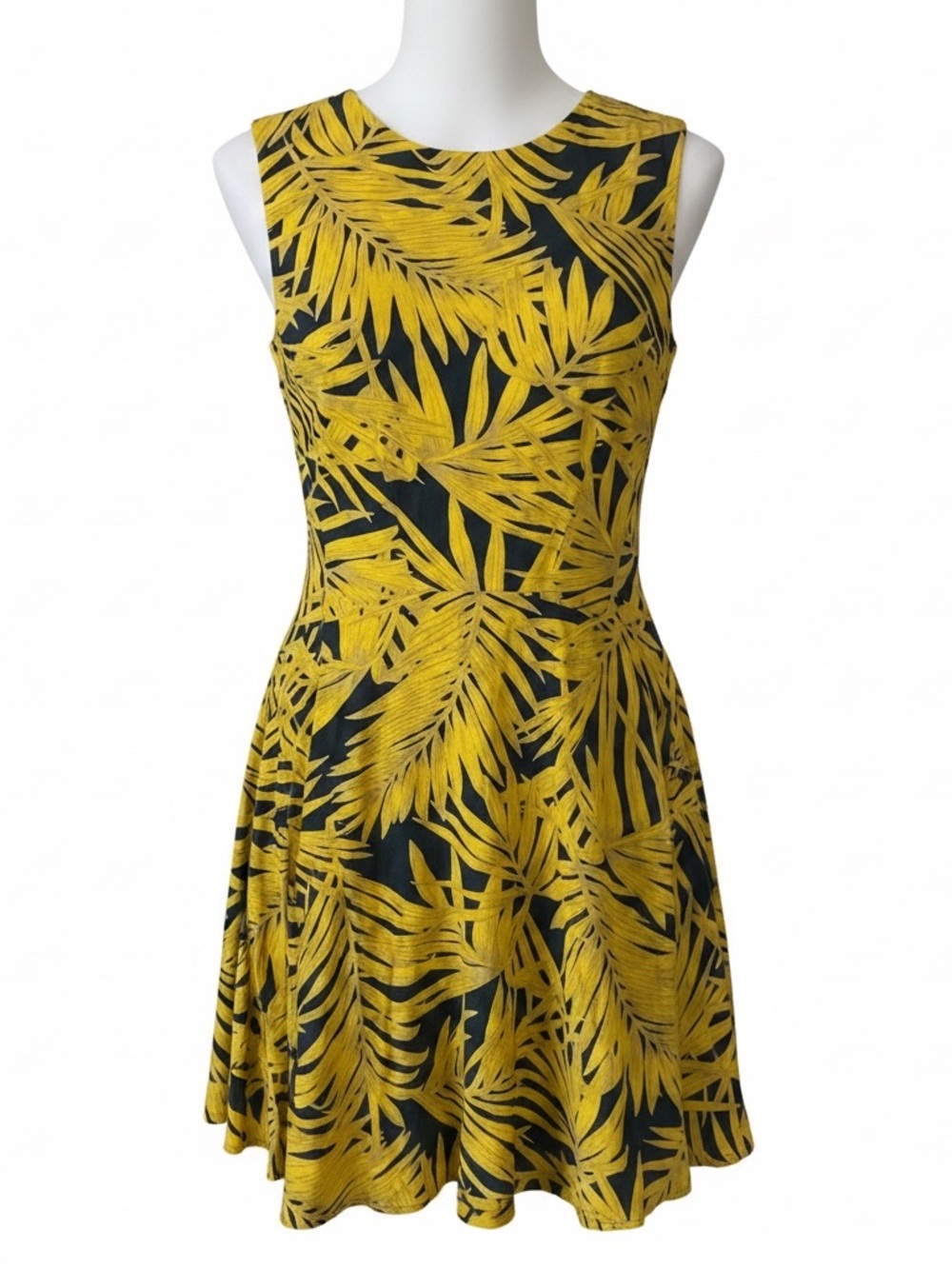 H&M Navy Blue Dress with Yellow Leaf Print
